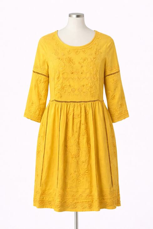 Anthropologie Dresses & Skirts - Anthropologie Yellow Embroidered Midi Dress Size S Boho Cottagecore Prairie